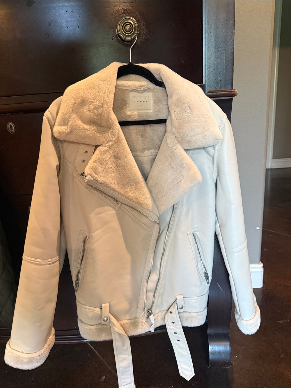 Blank NYC Cream Shearling Moto Jacket - Women